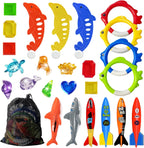 Jasonwell Pool Diving Toys Games - Swimming Pool Toys with Dive Sticks and Rings Underwater Treasures Torpedo Bandits Fish Toy etc Fun Water Swim Toy for Boys Girls Adults Kids Teens