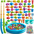 NIPLOOOW Pool Fishing Toys Games, Water Table Bathtub Toy with Inflatable Pool Pole Rod Net Plastic Floating Fish, Birthday Gifts for Kids Age 3 4 5 6 Year Old,Kids Outdoor Toys