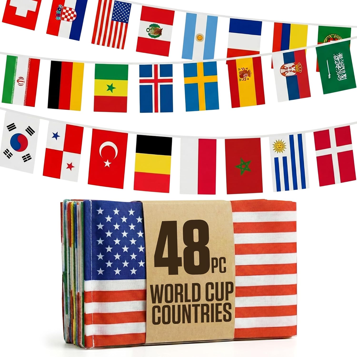 2026 World Cup Flag Bunting String, Double-Sided Polyester Rope 15m - Soccer tournament Bunting Banner for Party Decorations for Tournaments, Garden Streets & Pub Bar