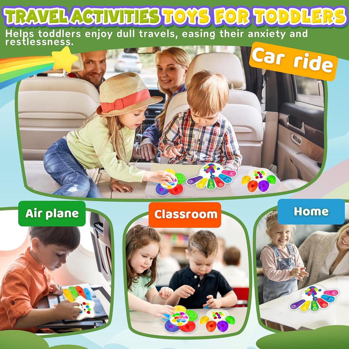 4PC Color Sorting Sensory Toys for Toddler, Travel Toys Roadtrip Activities for Kid 3-5 Fine Motor Autism Autistic Fidget for Preschool Classroom Calm Down Toy for Kid 2 3 4 Year Old Boy Girl Gift