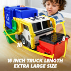 JOYIN Large Friction Powered Garbage Truck Toy Set, Includes Dumpster, Trash Bins, and Learning Cards for Kids