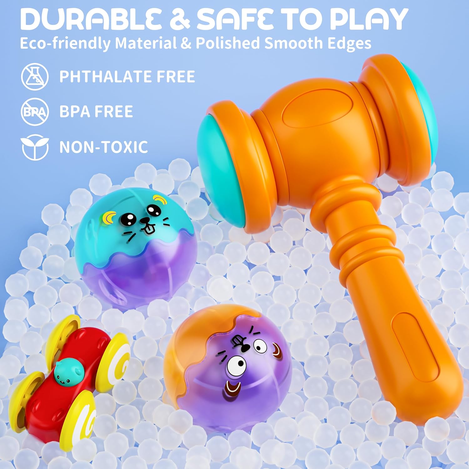 2-in-1 Ball Drop & Car Ramp Race Track Montessori Toy for Toddlers Ages 1-5 | Hammer Rolling Ball, Launch and Race Car-Cause and Effect Sensory STEM Learning Toys for 1-5 Year Old Boys & Girls