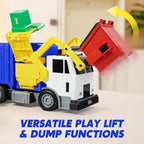 JOYIN Large Friction Powered Garbage Truck Toy Set, Includes Dumpster, Trash Bins, and Learning Cards for Kids