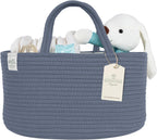 KiddyCare Baby Diaper Caddy Organizer, Cotton Nursery Baby Gift Basket with Handle Lid Baby Caddy Organizer, Portable Baby Basket Diapers & Wipes, Basket for Moms