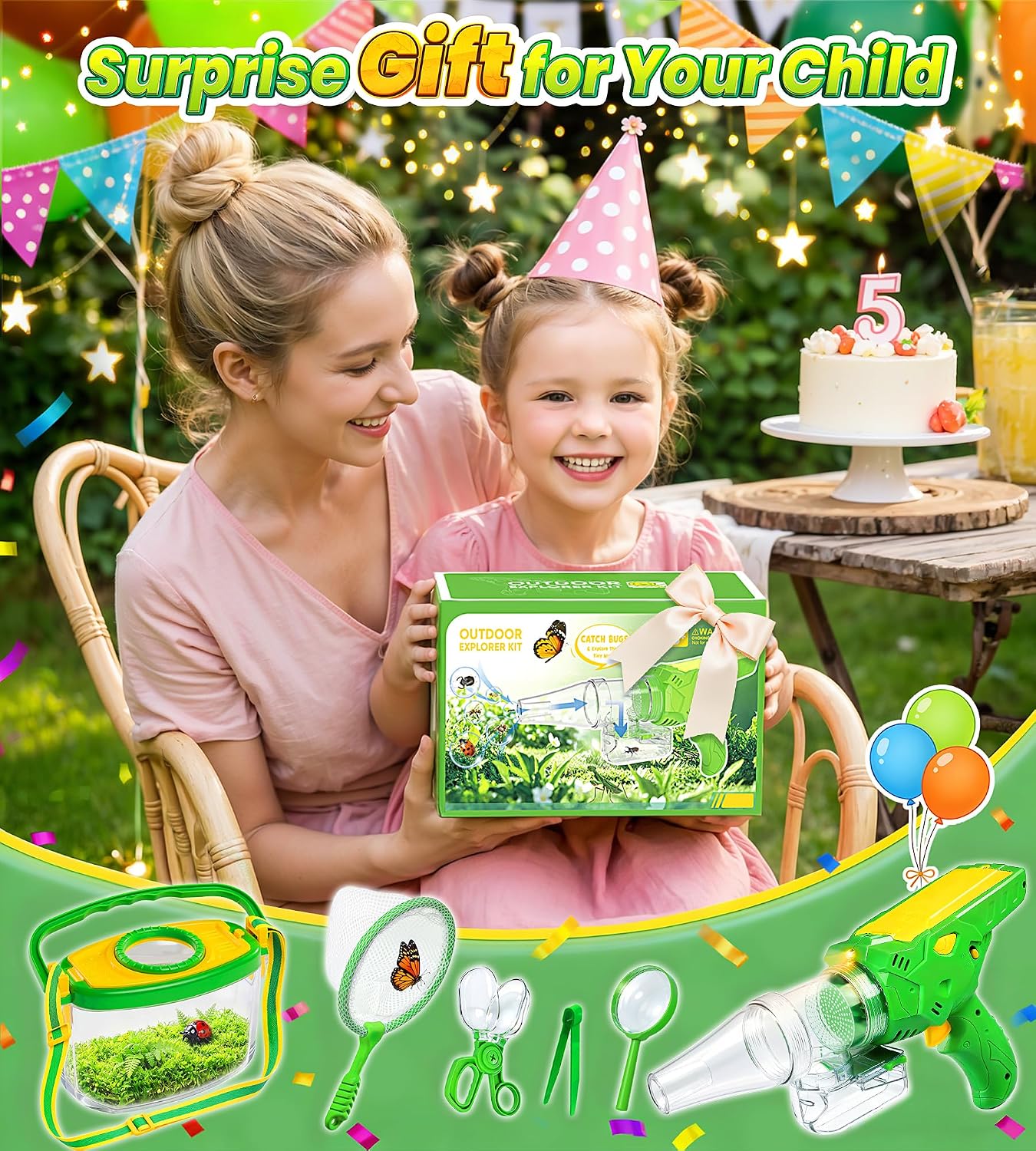 Bug Catcher for Kids Age 3-12, Bug Vacuum Catching Kit with Bug Collector | Butterfly Net Magnifying Glass Bugs Grabber Insect Catcher Tweezers, Outdoor Explorer Toys Gift for Kids