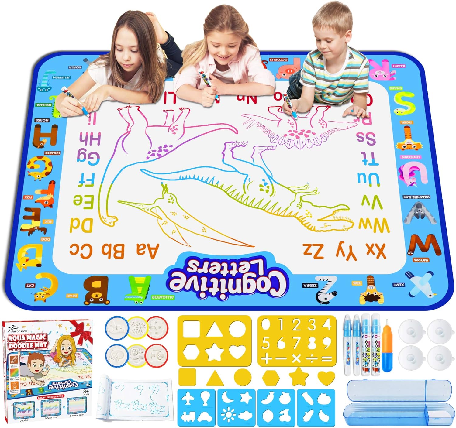 Jasonwell Aqua Water Doodle Mat 40 X 32 Inches Large Magic Drawing Doodling Mat Coloring Mat Educational Toys Christmas Birthday Gifts for Kids Toddler Boys Girls Age 2 3 4 5 6 7 8 Year Old