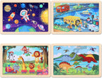 Wooden Educational Jigsaw Puzzles for Preschool Kids Ages 3-5, 4-Pack with 20 Pieces Wood Puzzles Set, Toddler Brain Teaser Toys, Gifts for Boys Girls Ages 3 4 5 6