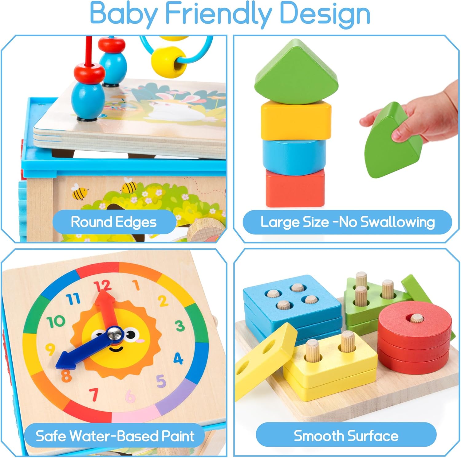 WOODMAM Wooden 7-in-1 Activity Cube, Montessori Toys for 1 Year Old | Baby Educational Developmental Toys, One Year Old Boys Girls First Birthday Gifts, Bonus Sorting & Stacking Board