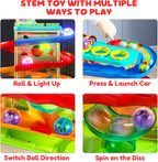 2-in-1 Ball Drop & Car Ramp Race Track Montessori Toy for Toddlers Ages 1-5 | Hammer Rolling Ball, Launch and Race Car-Cause and Effect Sensory STEM Learning Toys for 1-5 Year Old Boys & Girls