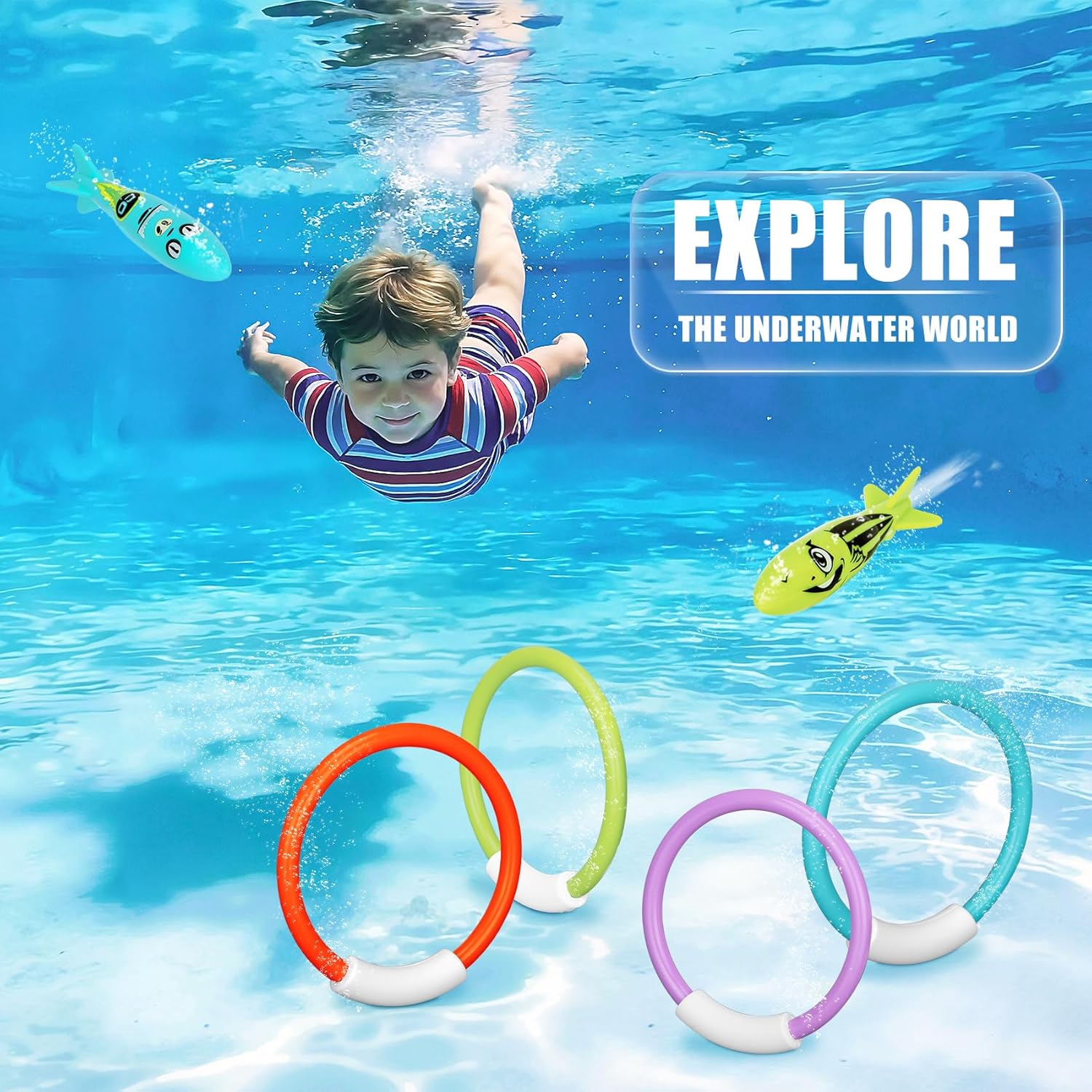 Korlon Tec Underwater Pool Toys for Kids Ages 4-8 8-12, Summer Training Swim Pool Diving Toys Set for Fun Water Games