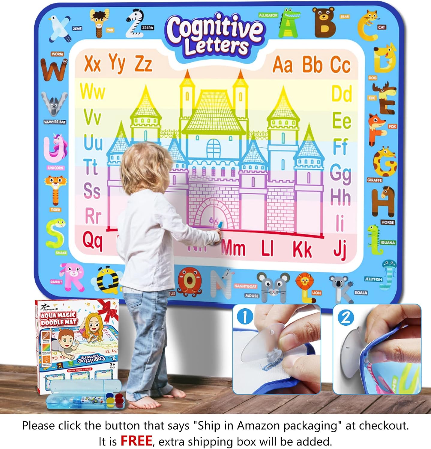 Jasonwell Aqua Water Doodle Mat 40 X 32 Inches Large Magic Drawing Doodling Mat Coloring Mat Educational Toys Christmas Birthday Gifts for Kids Toddler Boys Girls Age 2 3 4 5 6 7 8 Year Old