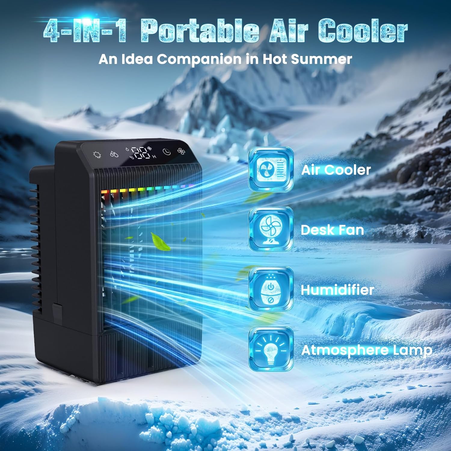 Portable Air Conditioners: Mini AC Fan Swamp Evaporative Cooler with 1000ML Water Tank USB Powered Personal Car Air Conditioner for Room Bedroom Office Camping Tent
