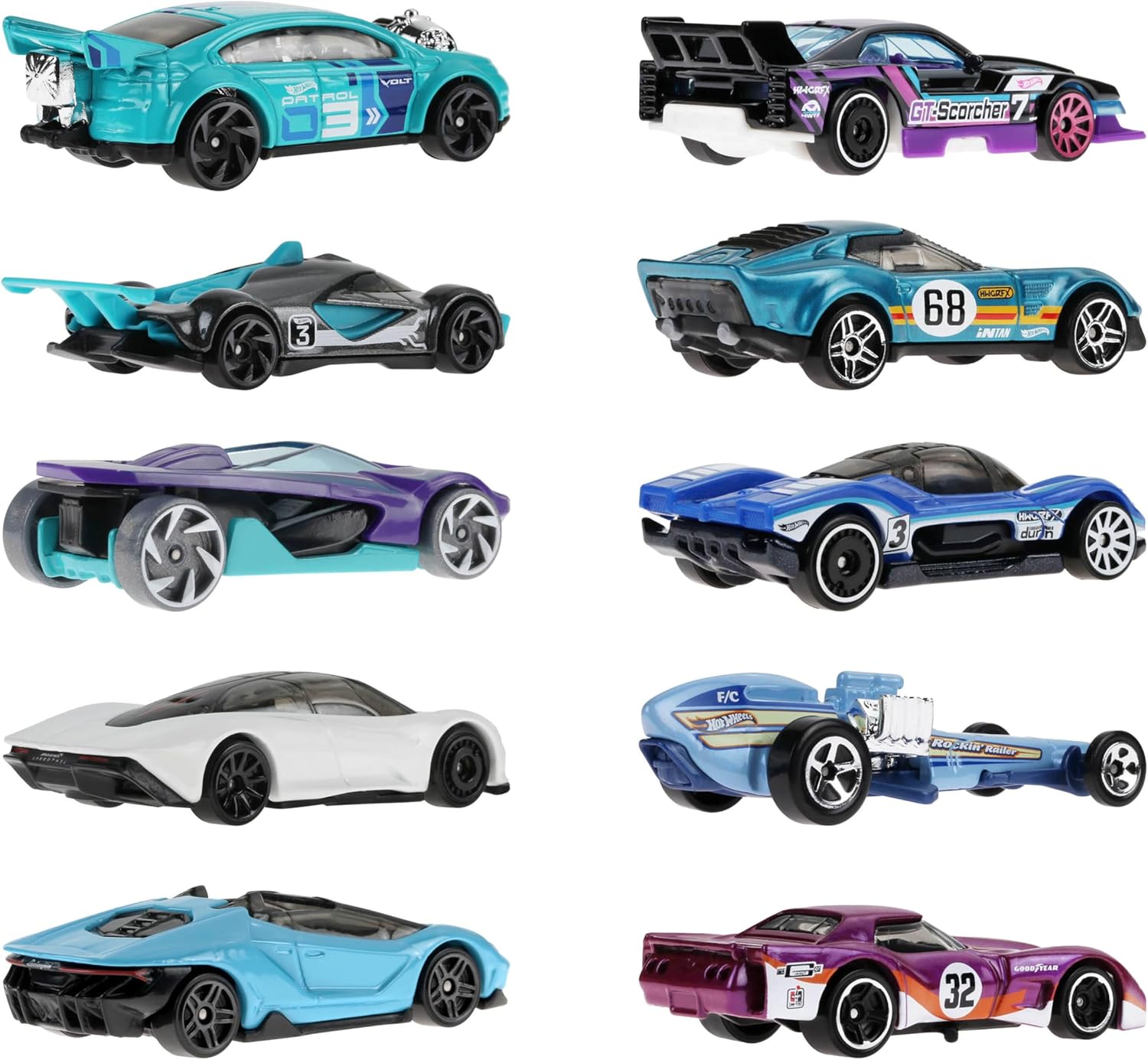 10-Pack of Toy Race Cars (Styles May Vary) | Set of 10 1:64 Scale Vehicles,Includes Hot Wheels Originals & Officially Licensed Cars