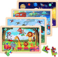 Wooden Educational Jigsaw Puzzles for Preschool Kids Ages 3-5, 4-Pack with 20 Pieces Wood Puzzles Set, Toddler Brain Teaser Toys, Gifts for Boys Girls Ages 3 4 5 6