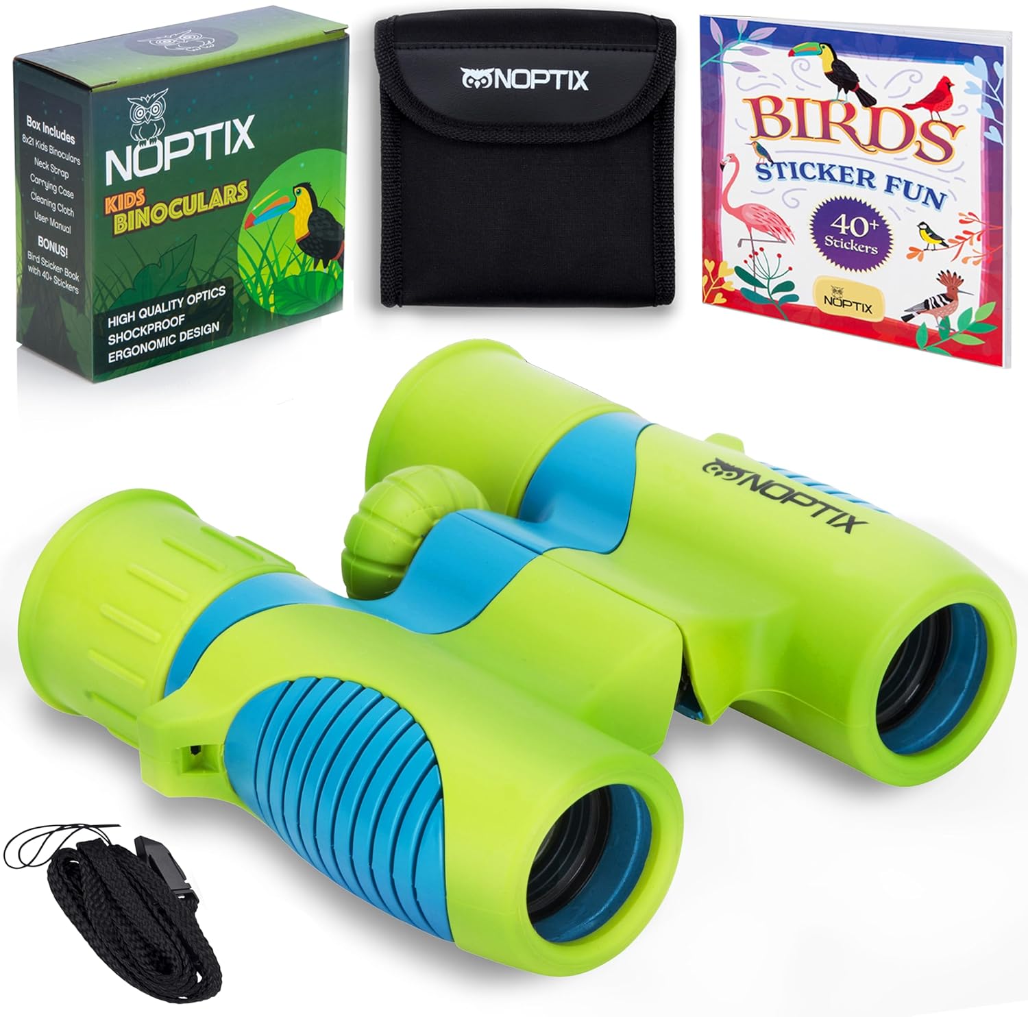 Binoculars for Kids, Girls or Boys Real Kids Binoculars in Vibrant - Includes Sticker Book with 40 Bird Species - Small Toys for Toddlers