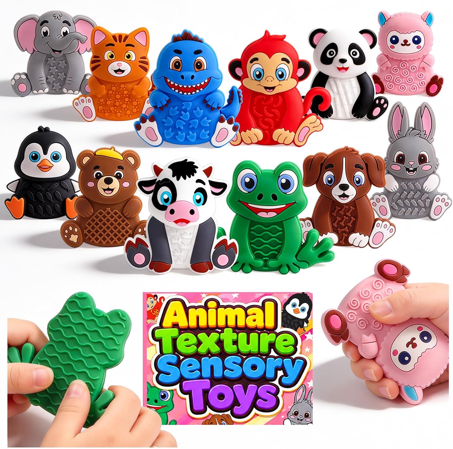 Animal Sensory Toys for Kids Toddlers, Textured Silicone Fidget Toys, Quiet Travel Toys for Airplane, Car Rides, Preschool & Home Sensory Play, Classroom Calm Corner Toys