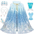 Meland Princess Dress Up for Girls 3-8, Mermaid Cape with Crown, Dress Up Clothes Birthday Gift Toys for Girls Toddlers