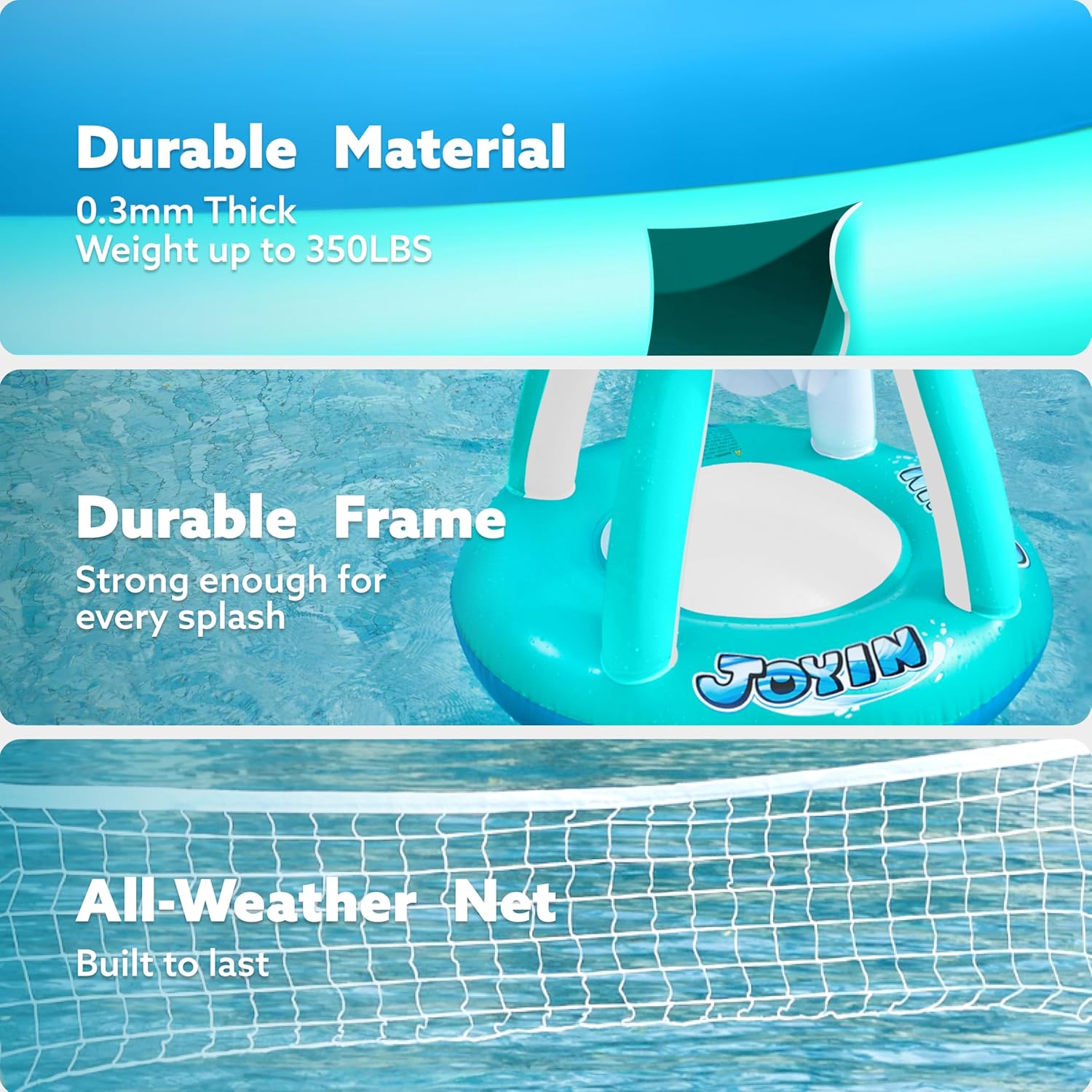JOYIN Inflatable Pool Float Set Volleyball Net & Basketball Hoops, Balls Included for Kids and Adults Swimming Game Toy, Summer Floaties, Volleyball Court |Basketball