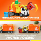 JOYIN Large Friction Powered Garbage Truck Toy Set, Includes Dumpster, Trash Bins, and Learning Cards for Kids