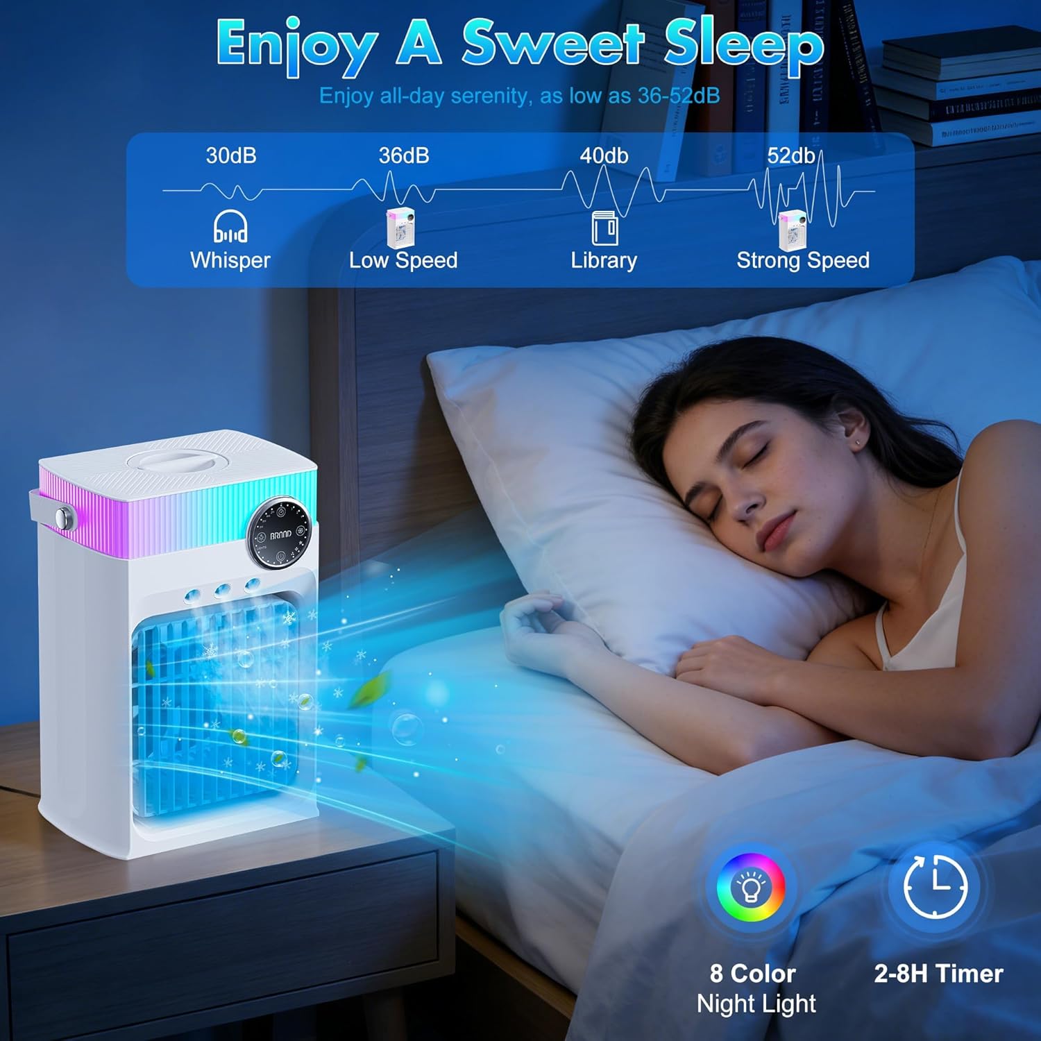 Portable Air Conditioners, Mini Portable AC Unit for Bedroom, 1200ML Small Cooling Fan with Remote, 3 Mist, 3 Speed, 8 Light, 2-8H Timer Personal Cooler Fans for Office Camping Car Desk(White)