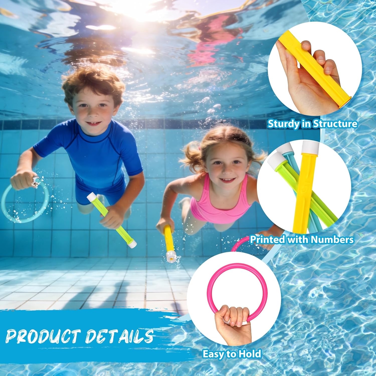 Korlon Tec Underwater Pool Toys for Kids Ages 4-8 8-12, Summer Training Swim Pool Diving Toys Set for Fun Water Games