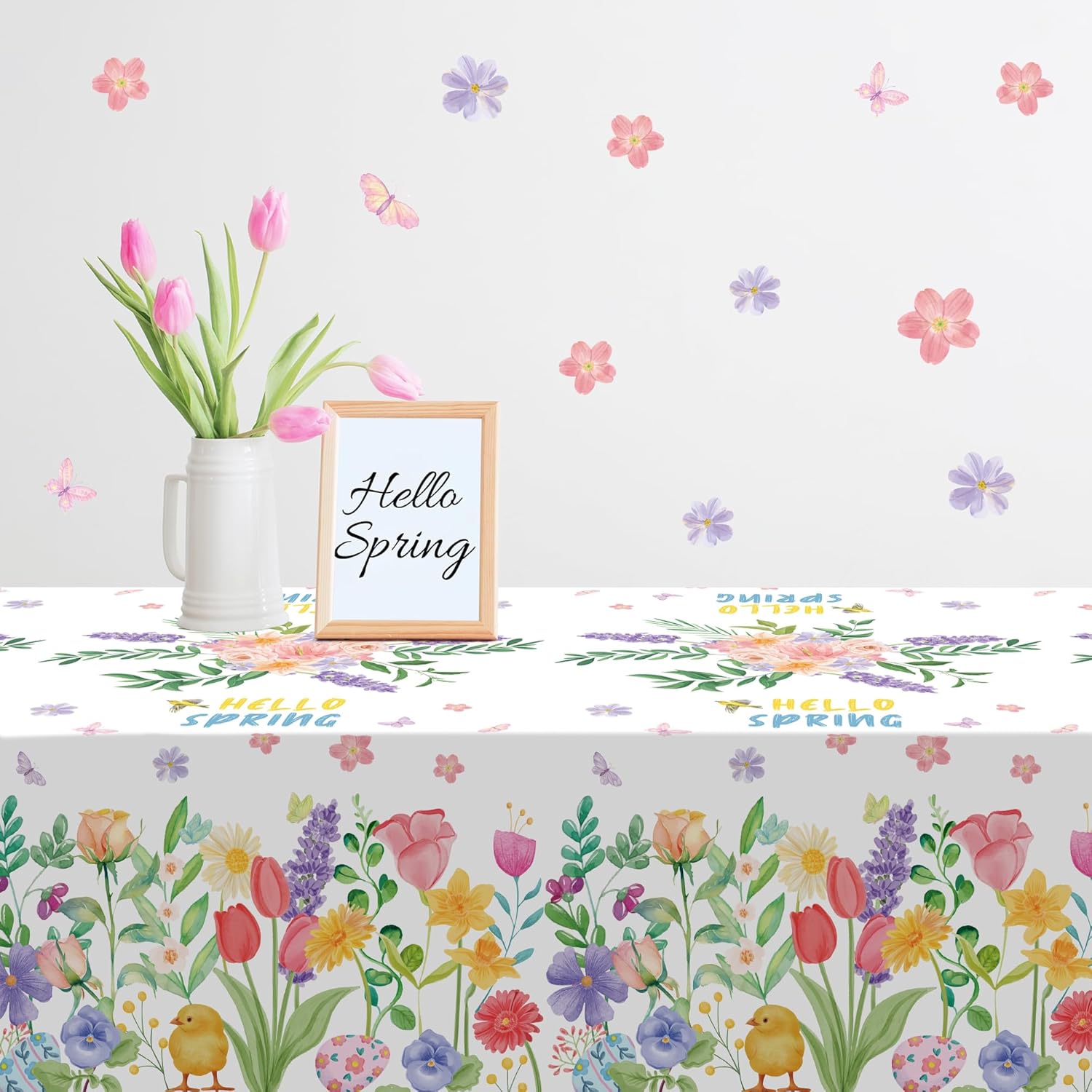 Summer Party Decorations - Summer Decorations for Home - 2 Pack Disposable Plastic Tablecloth | Floral Tablecloth for Mothers Day Wildflower Butterfly Birthday Garden Party Decorations