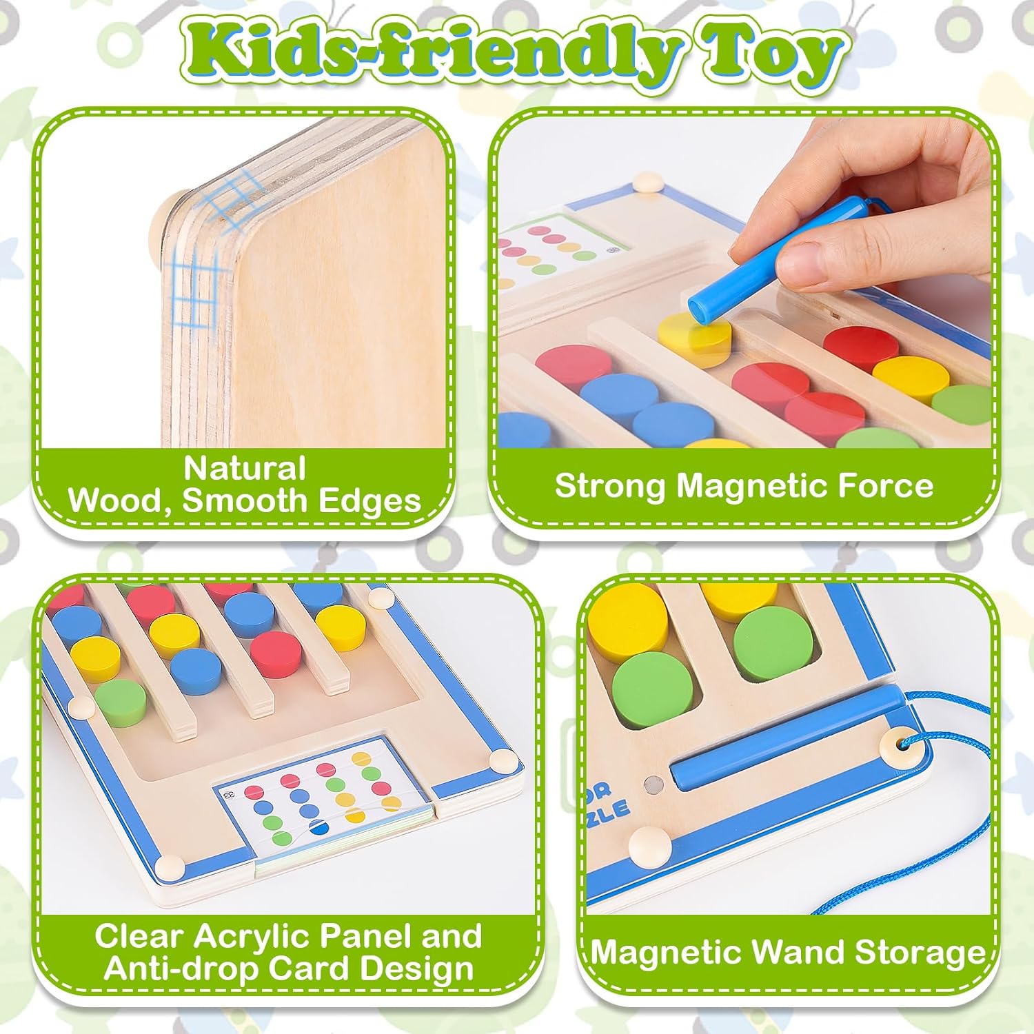 3 4 5 Year Old Boy Birthday Gift, Kids Magnetic Color Matching Puzzle Board | Montessori Toys for 3-5 Year Old Boys, Kids Autism Sensory Travel Toy for Plane, Wooden Maze Game for Girls Boy Brain Teaser
