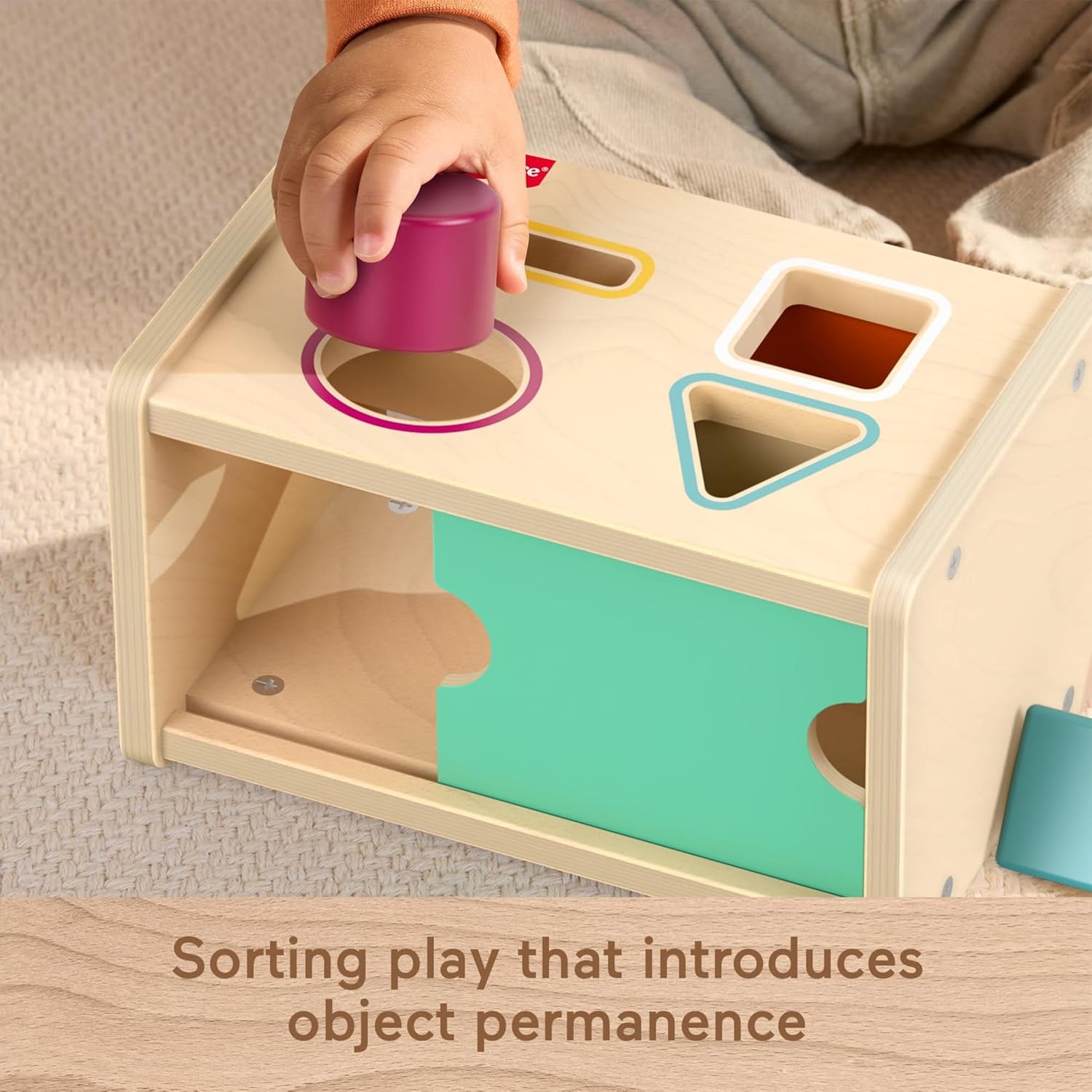 Wood Montessori Toy Object Permanence Box Sort & Find, American Montessori Society Seal of Excellence, Wooden Shape-Sorter Learning Activity for Baby Ages 1+ Years