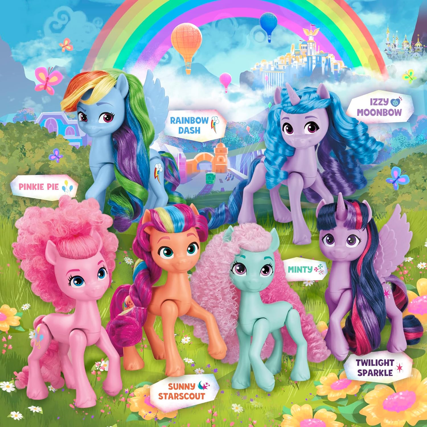 My Little Pony Dolls Rainbow Celebration, 6 Pony Figure Set, 5.5-Inch Dolls, Toys for 3 Year Old Girls and Boys, Unicorn Toys