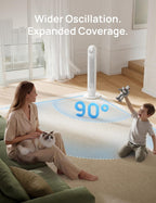 DREO Tower Fan for Bedroom, 2026 Upgraded DC Motor, 28ft/s High Velocity, 20dB Ultra Quiet Standing Fan, 8 Speeds 4 Modes, 90° Oscillating Bladeless Fan for Indoors, Floor Fans with Remote
