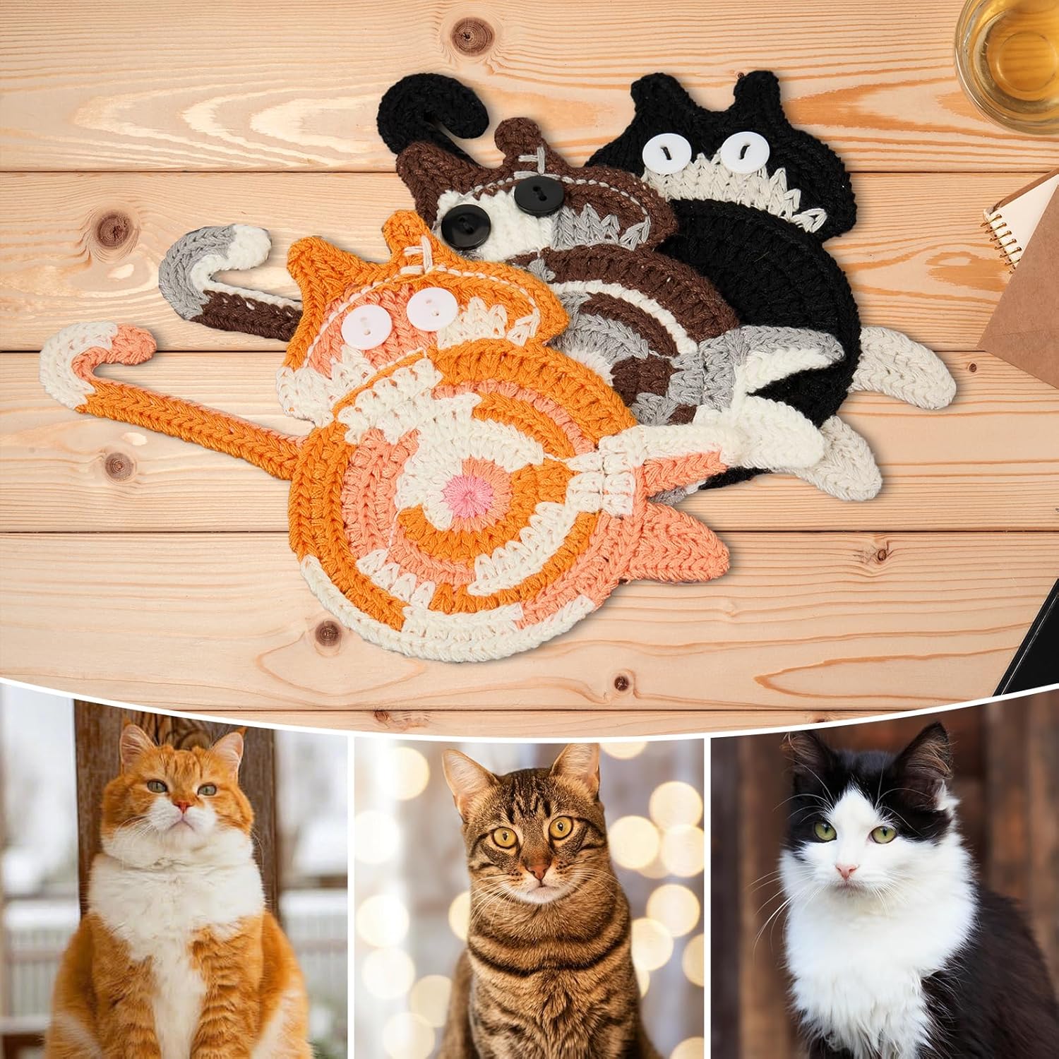 Cat Gifts for Cat Lovers Cat Coaster Woven Creative Cute Cat Coaster Insulation Coaster Coffee and Tea Coaster Desktop Gifts
