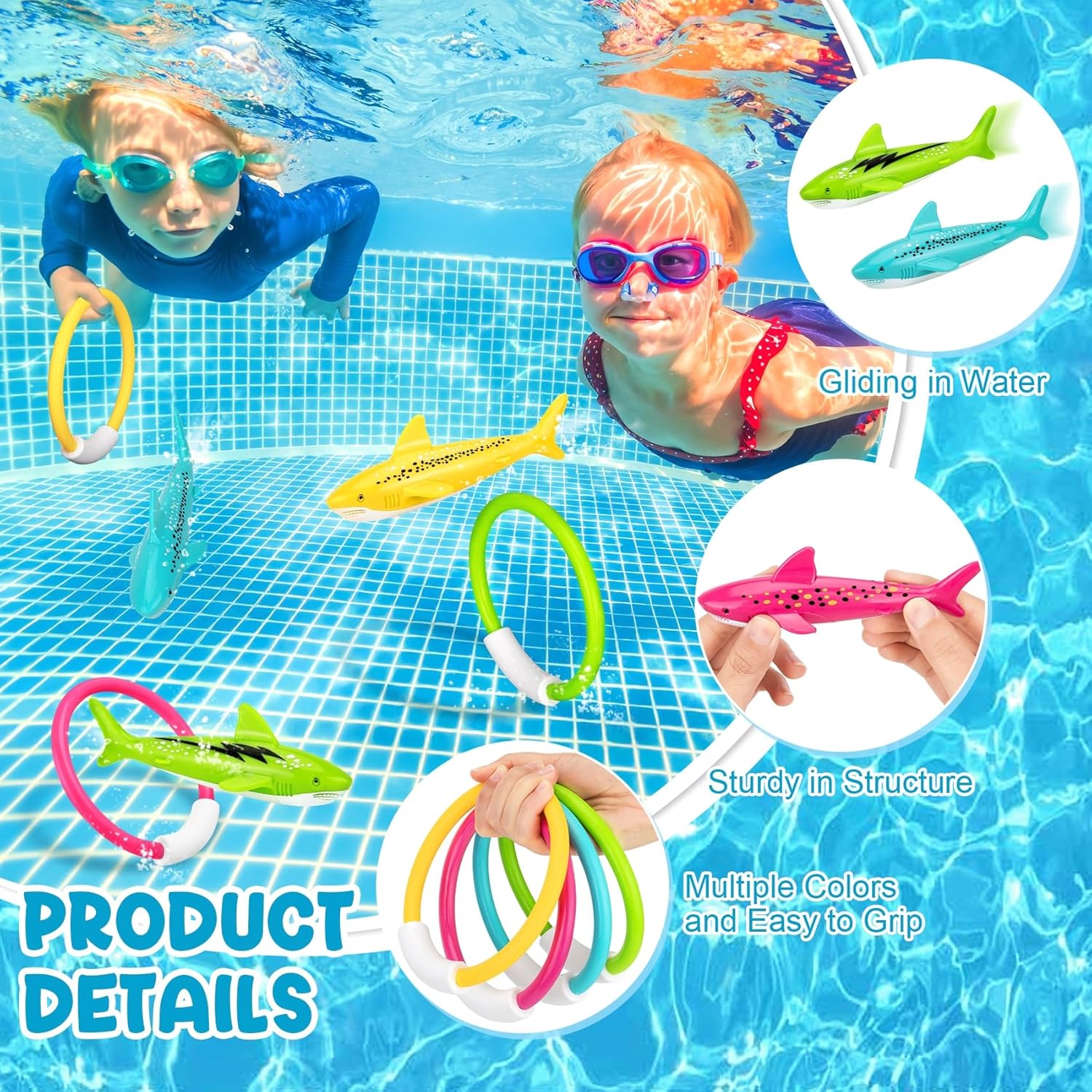 Korlon Tec Underwater Pool Toys for Kids Ages 4-8 8-12, Summer Training Swim Pool Diving Toys Set for Fun Water Games