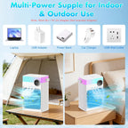 Portable Air Conditioners, Mini Portable AC Unit for Bedroom, 1200ML Small Cooling Fan with Remote, 3 Mist, 3 Speed, 8 Light, 2-8H Timer Personal Cooler Fans for Office Camping Car Desk(White)