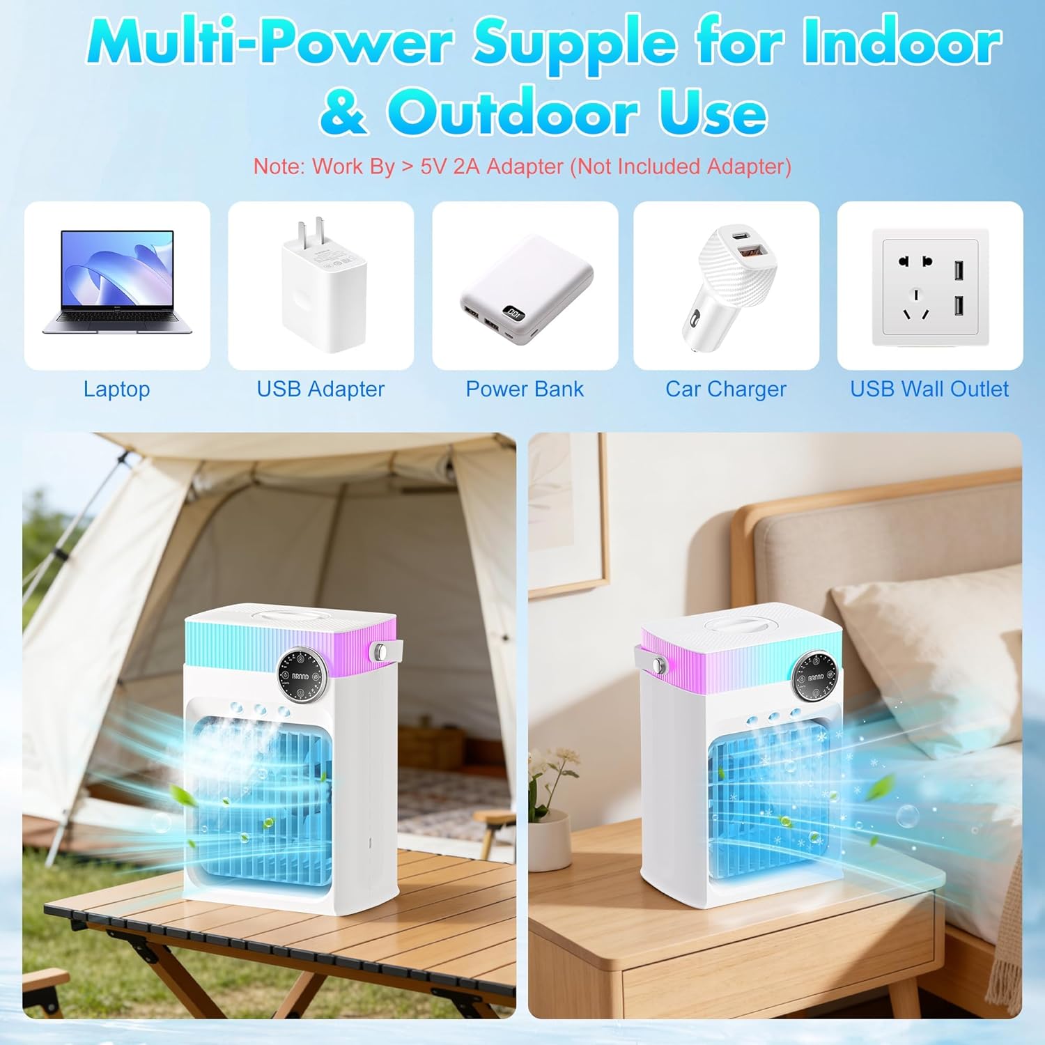 Portable Air Conditioners, Mini Portable AC Unit for Bedroom, 1200ML Small Cooling Fan with Remote, 3 Mist, 3 Speed, 8 Light, 2-8H Timer Personal Cooler Fans for Office Camping Car Desk(White)