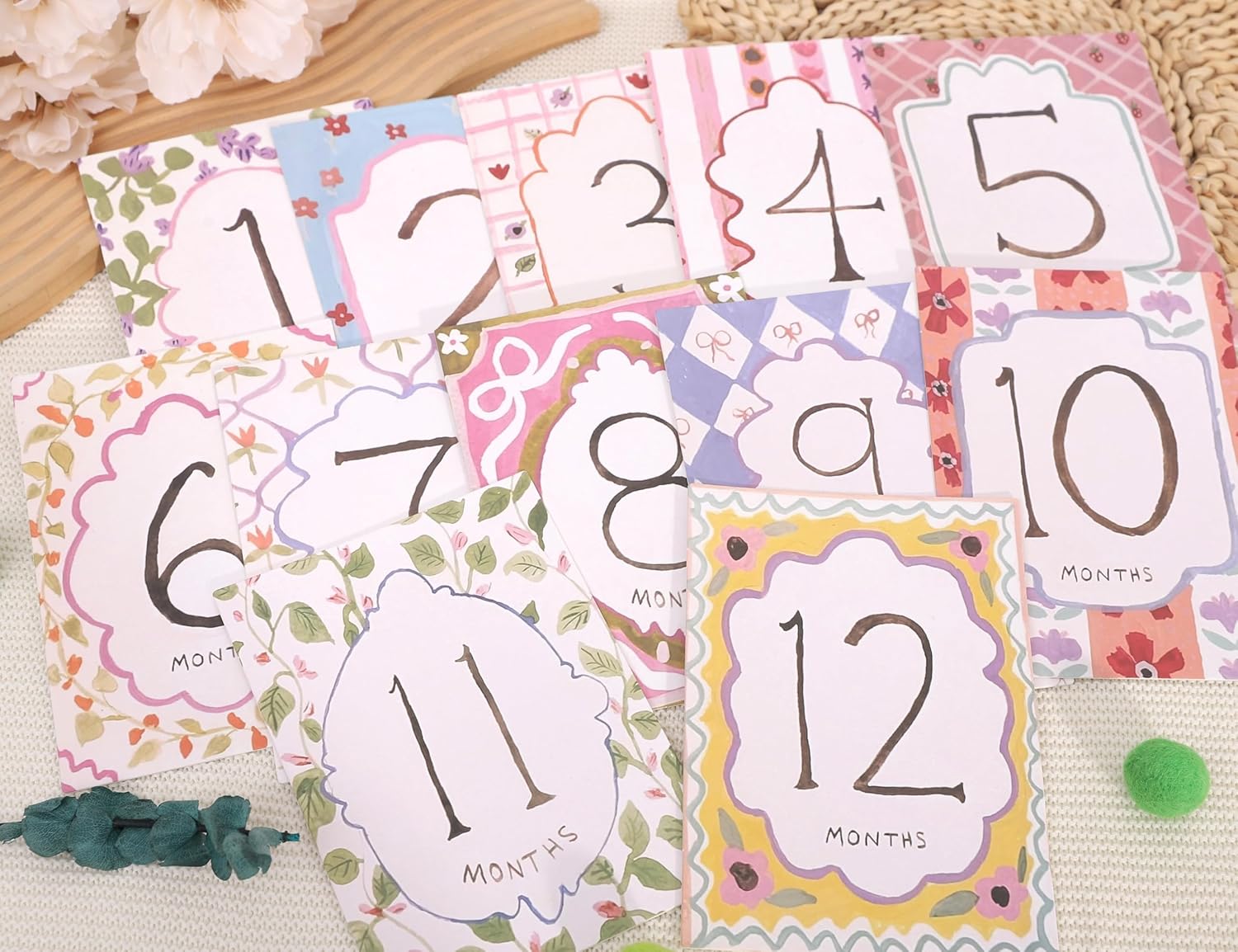 Baby Boy/Girl Monthly Milestone Cards - First Holiday Cards,First Year Month Photo Milestone Cards,Baby Shower Newborn Photo Prop