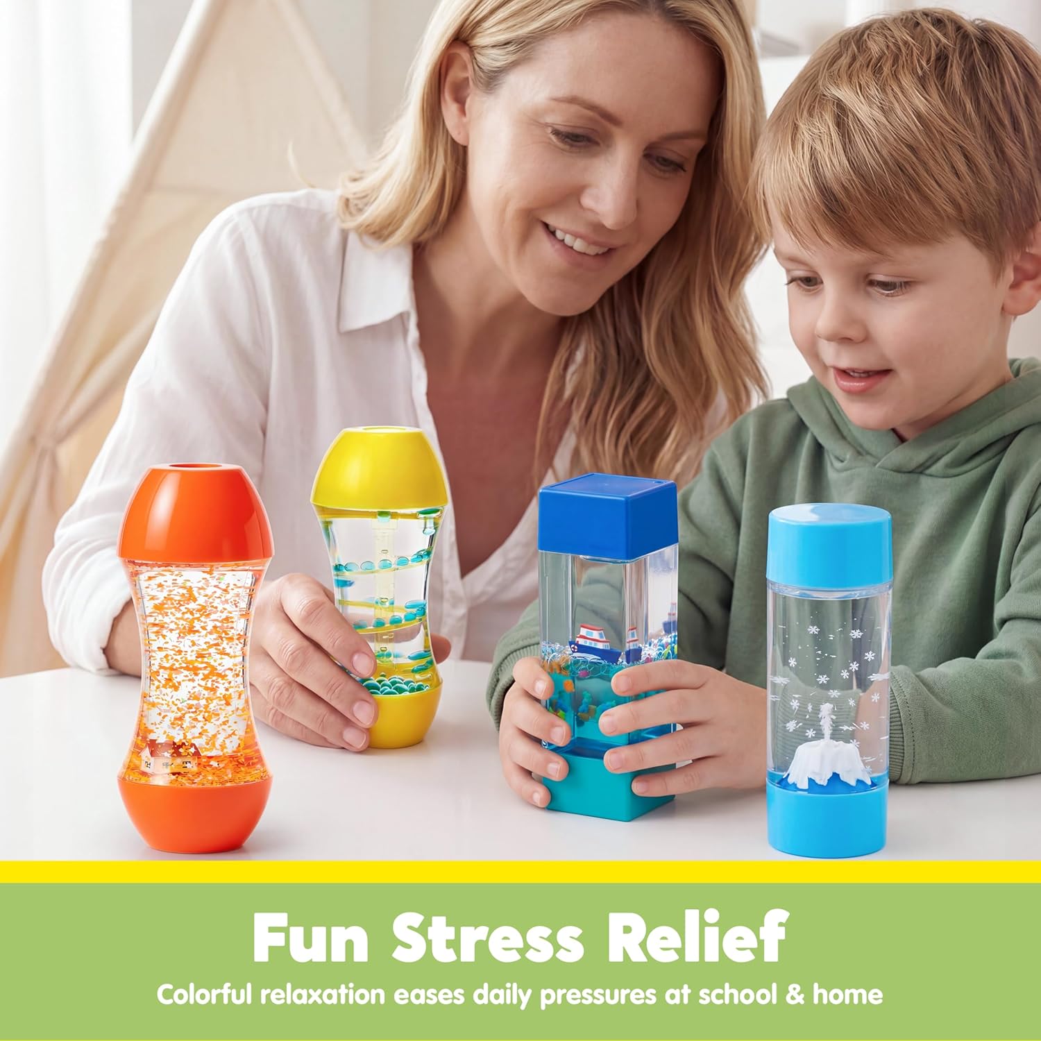 JOYIN 4-Pack Fidget Tubes for Kids, Stress Relief Toy, Speech Therapy, Calming Toys for Children with Autism, Calm Down Corner Classroom Supplies, Back to School Gifts for Toddlers