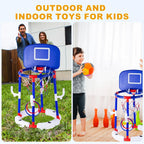 2-in-1 Poor Toy Basketball & Ring Toss Game with 4 Balls, 6 Rings&Pump, Summer Pool Toys Outdoor Water Fun Family Party for Age 3-12