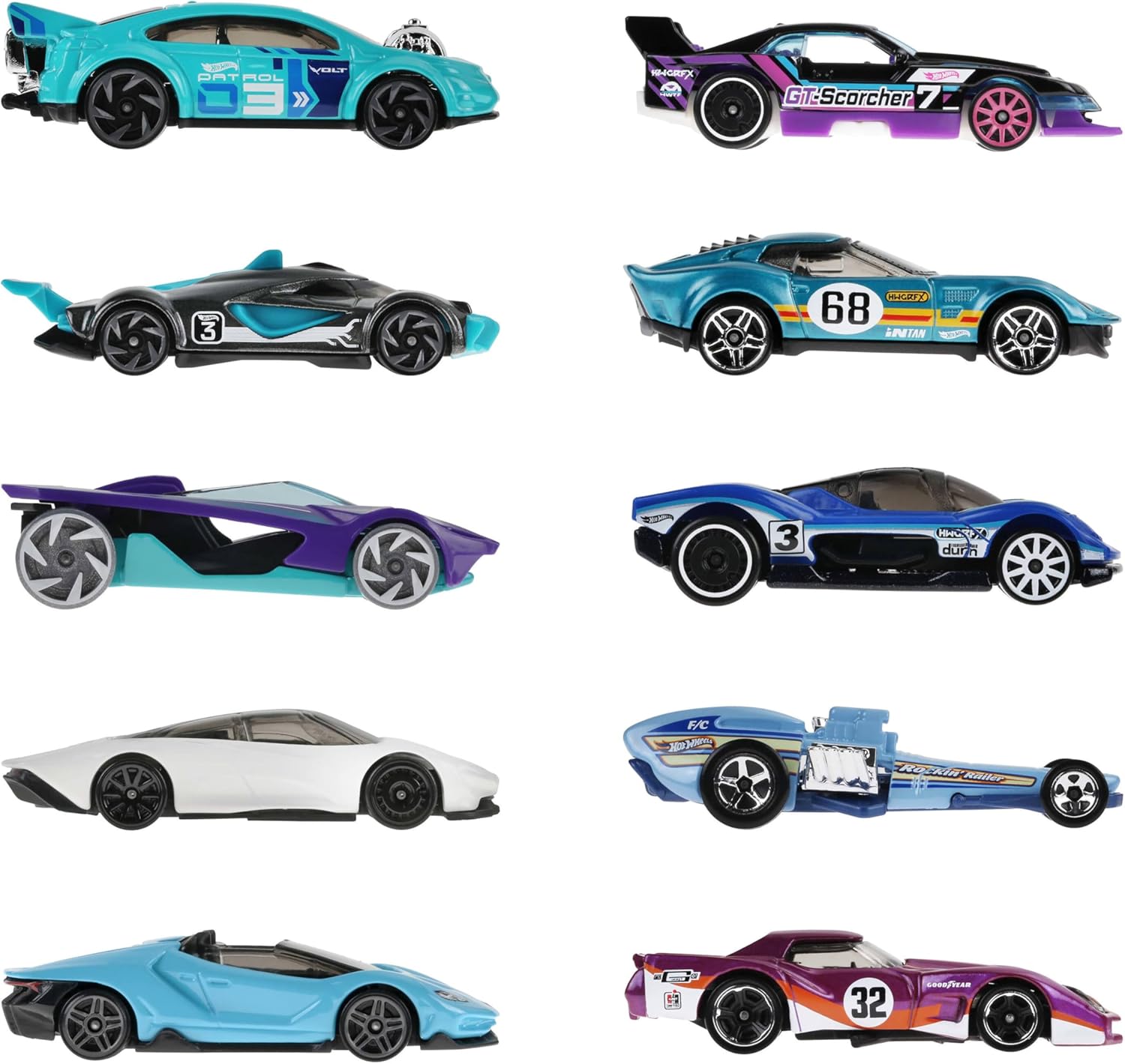 10-Pack of Toy Race Cars (Styles May Vary) | Set of 10 1:64 Scale Vehicles,Includes Hot Wheels Originals & Officially Licensed Cars