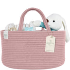 KiddyCare Baby Diaper Caddy Organizer, Cotton Nursery Baby Gift Basket with Handle Lid Baby Caddy Organizer, Portable Baby Basket Diapers & Wipes, Basket for Moms