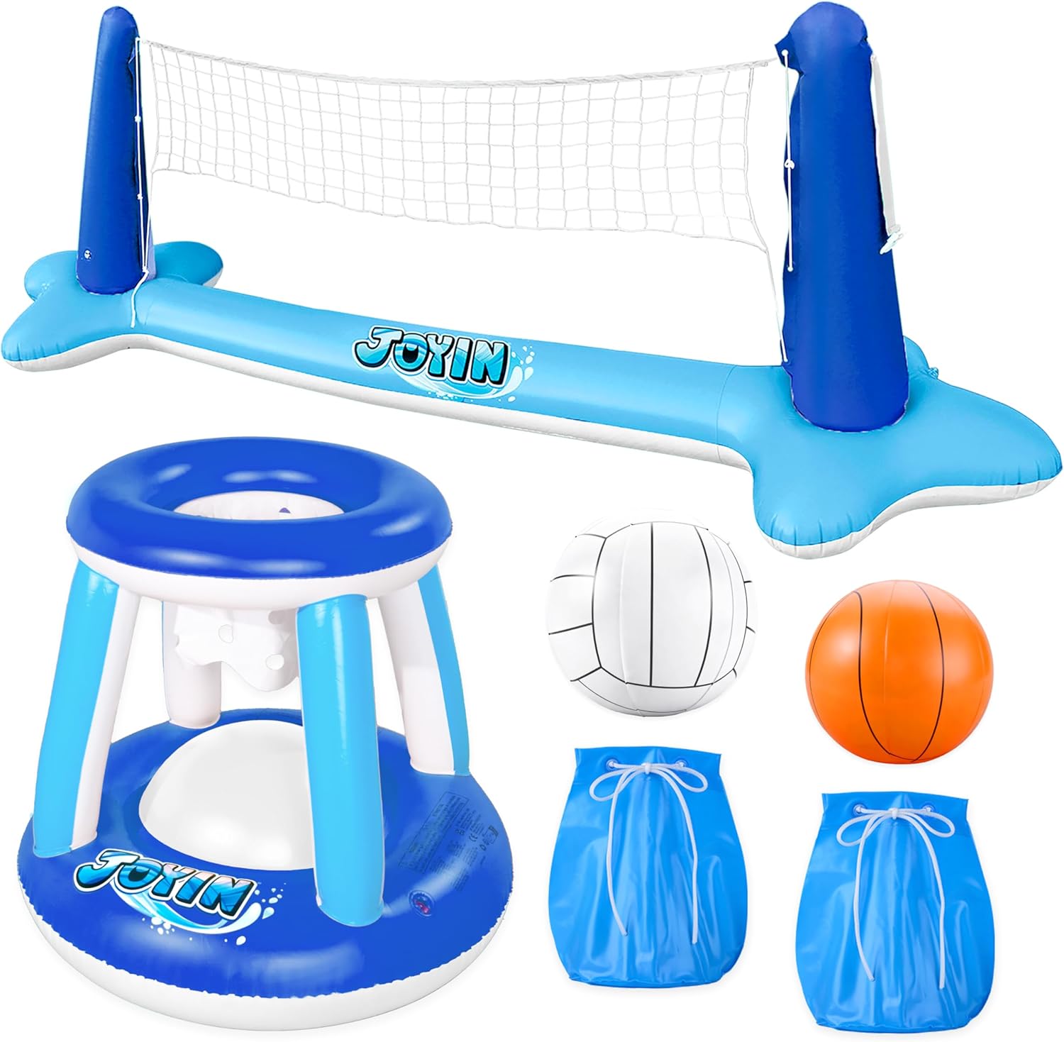JOYIN Inflatable Pool Float Set Volleyball Net & Basketball Hoops, Balls Included for Kids and Adults Swimming Game Toy, Summer Floaties, Volleyball Court |Basketball
