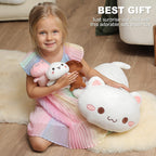 Onsoyours Cat Stuffed Animal Mommy 19.7" with 3 Kitty Plushies, 4 Piece of Cute Cat Plush Pillow Toys for Kids Girls Boys