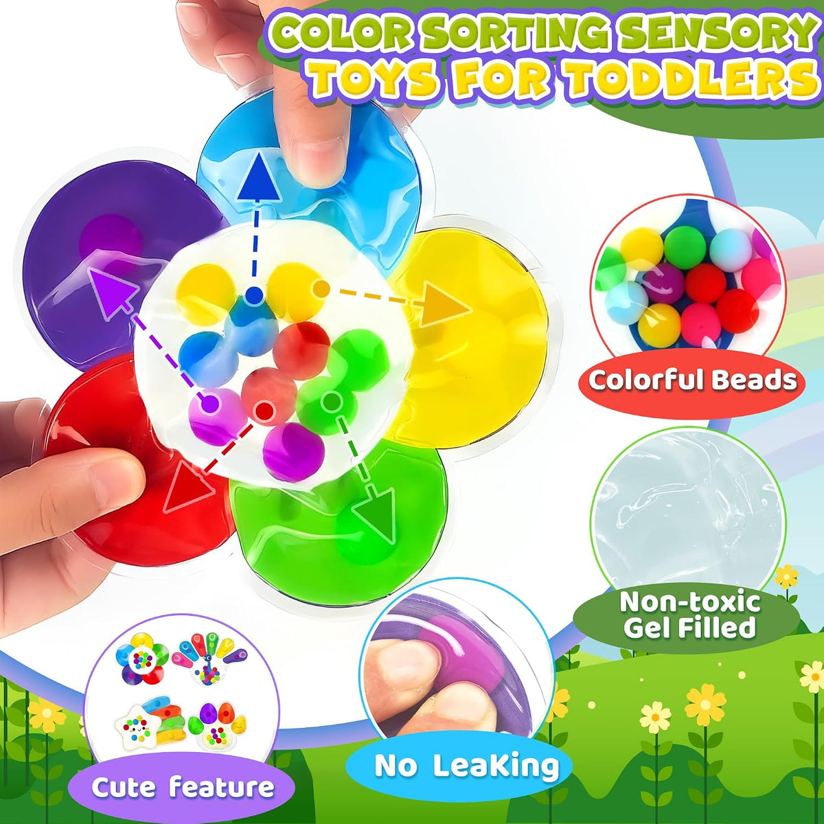 4PC Color Sorting Sensory Toys for Toddler, Travel Toys Roadtrip Activities for Kid 3-5 Fine Motor Autism Autistic Fidget for Preschool Classroom Calm Down Toy for Kid 2 3 4 Year Old Boy Girl Gift