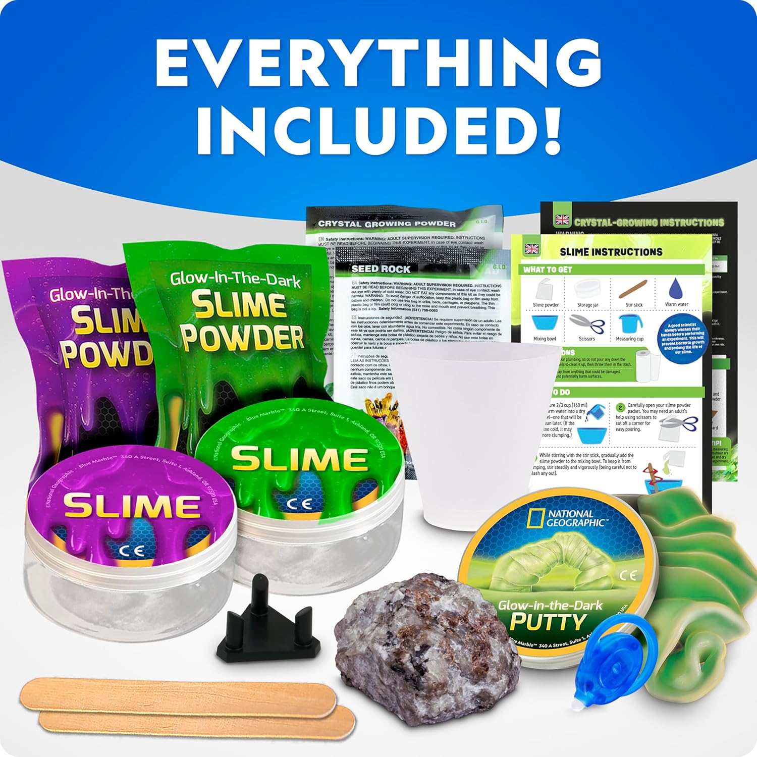 NATIONAL GEOGRAPHIC Mega Science Kit - Glow in The Dark Lab with Crystal Growing Kit, Slime Making, Glowing Putty, and More Science Experiments, Slime Kit for Boys and Girls