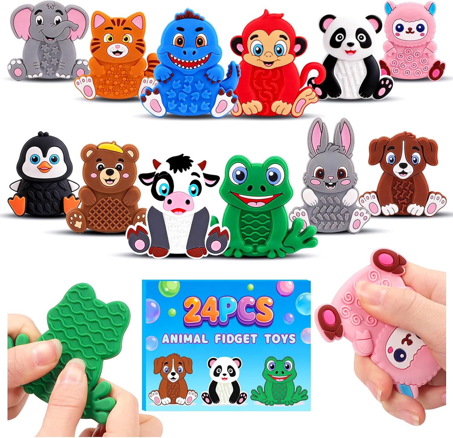 Animal Sensory Toys for Kids Toddlers, Textured Silicone Fidget Toys, Quiet Travel Toys for Airplane, Car Rides, Preschool & Home Sensory Play, Classroom Calm Corner Toys