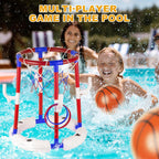 2-in-1 Poor Toy Basketball & Ring Toss Game with 4 Balls, 6 Rings&Pump, Summer Pool Toys Outdoor Water Fun Family Party for Age 3-12
