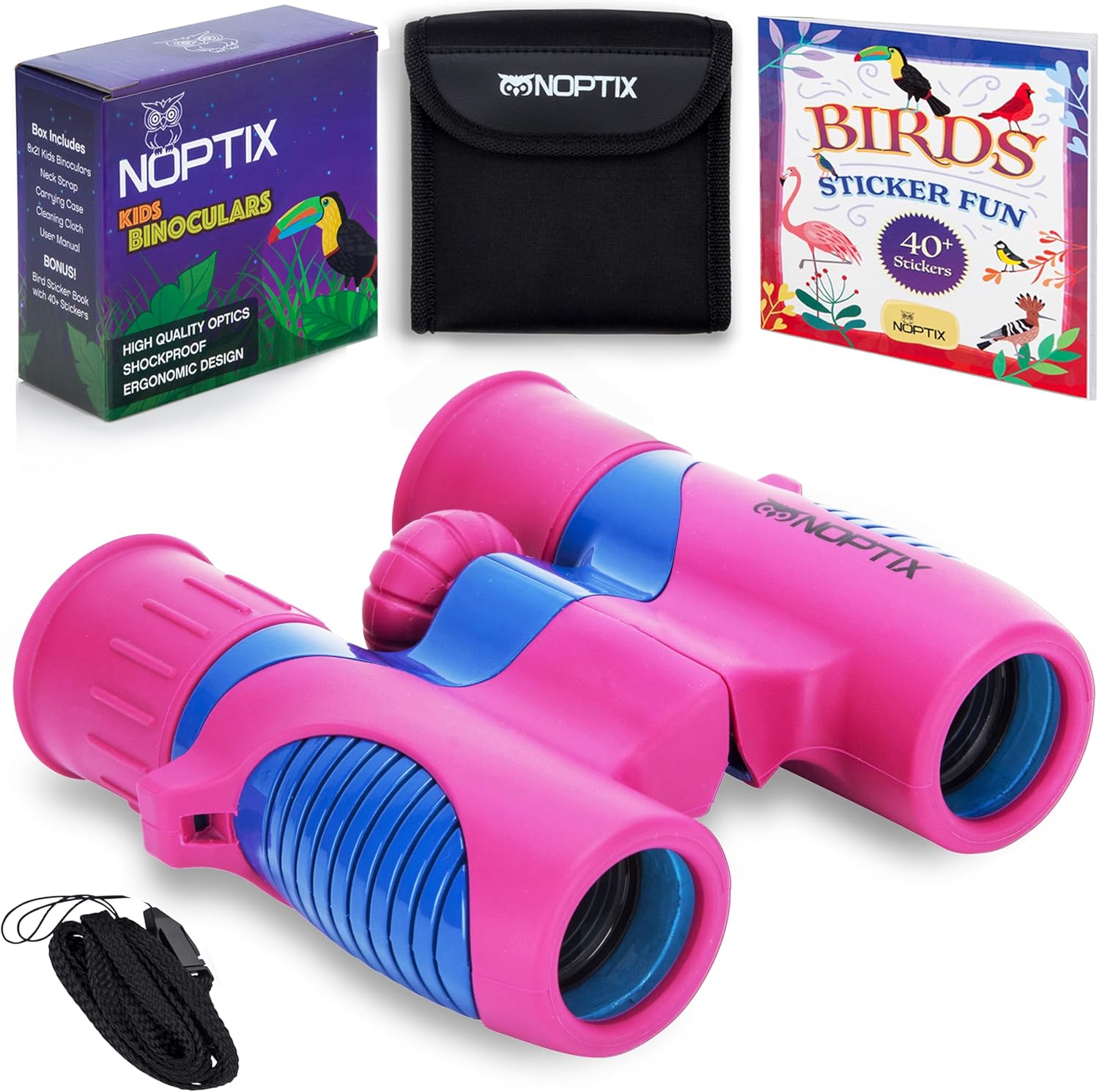 Binoculars for Kids, Girls or Boys Real Kids Binoculars in Vibrant - Includes Sticker Book with 40 Bird Species - Small Toys for Toddlers