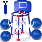 2-in-1 Poor Toy Basketball & Ring Toss Game with 4 Balls, 6 Rings&Pump, Summer Pool Toys Outdoor Water Fun Family Party for Age 3-12
