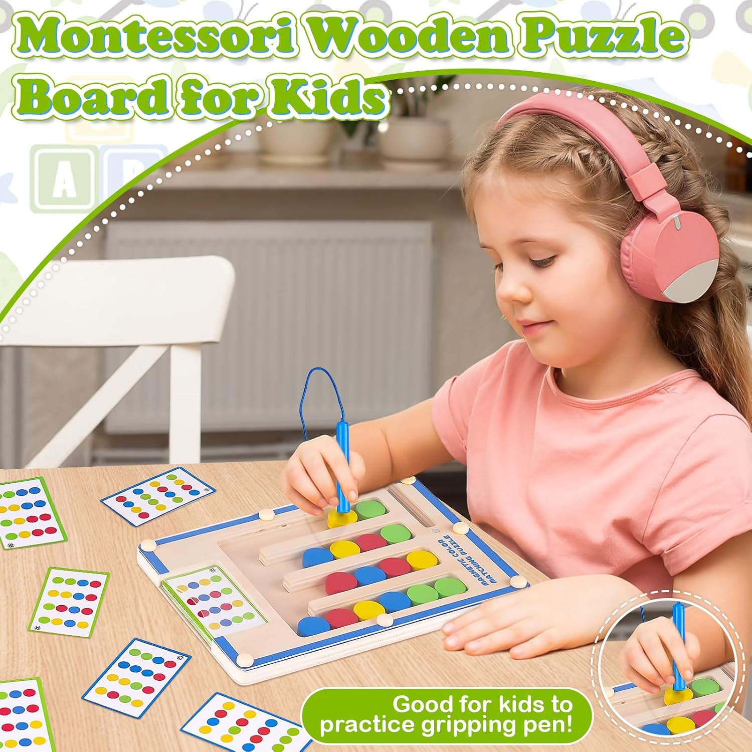 3 4 5 Year Old Boy Birthday Gift, Kids Magnetic Color Matching Puzzle Board | Montessori Toys for 3-5 Year Old Boys, Kids Autism Sensory Travel Toy for Plane, Wooden Maze Game for Girls Boy Brain Teaser