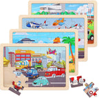 Wooden Educational Jigsaw Puzzles for Preschool Kids Ages 3-5, 4-Pack with 20 Pieces Wood Puzzles Set, Toddler Brain Teaser Toys, Gifts for Boys Girls Ages 3 4 5 6