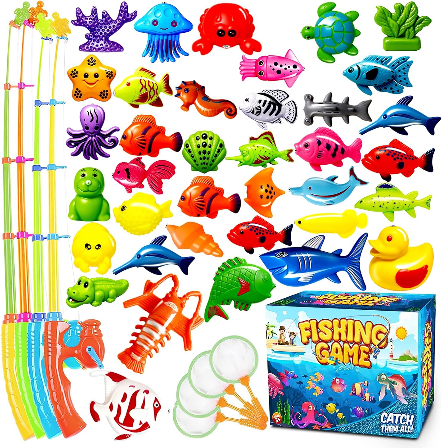Goody King Magnetic Fishing Game Pool Party Pole Rod Net - Bathtub Outdoor Indoor Carnival Party Water Table Fish Toys Age 3-5 6 4-8